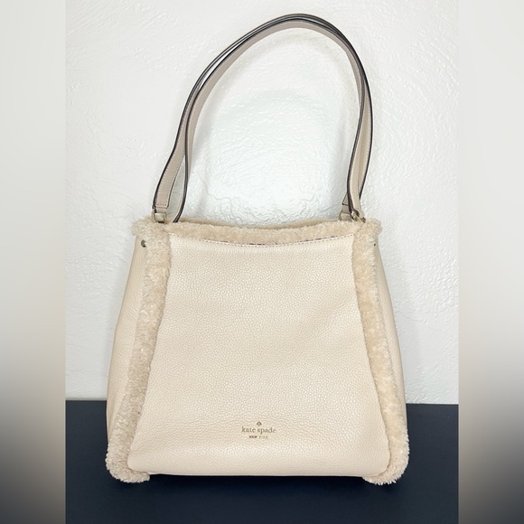 Kate Spade Leila Cream White Shoulder Bag Handbag with Faux Shearling - Picture 1 of 16